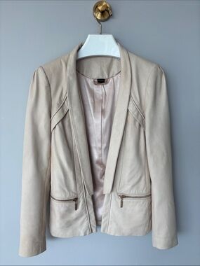 Marciano Cream Leather Open-Front Blazer Jacket